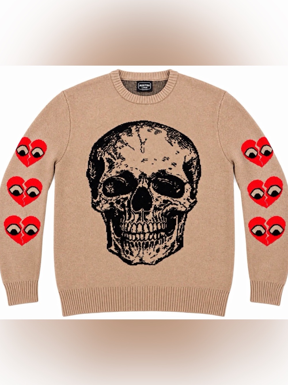 RGSTR Beige Skull Knit Sweater - Men's Crewneck Pullover